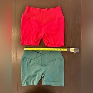 x2 ~ Women's Fuchsia/Red and Olive-Green Work out Shorts
